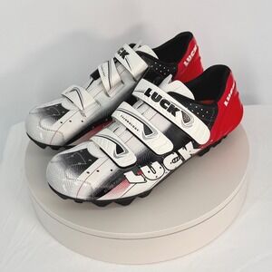 Luck Cycling Shoes EU 44 US 12 Red White Black Triple Hook Loop Closure 95-02